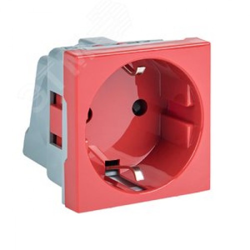 Розетка 45х45 (2 модуля), с заземлением, красная, прямая