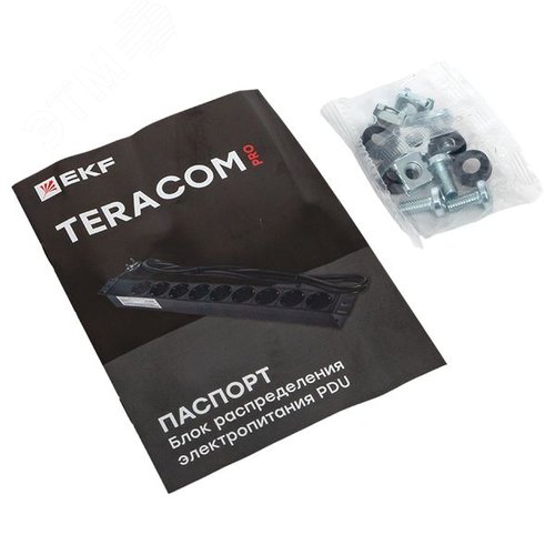 Блок розеток PDU TERACOM PRO 19'' 1U 16А/250В 8 розеток Schuko с выключателем шнур питания длиной 2 метра сечение 3x1.5 мм2 вилка Schuko корпус алюминий черный
