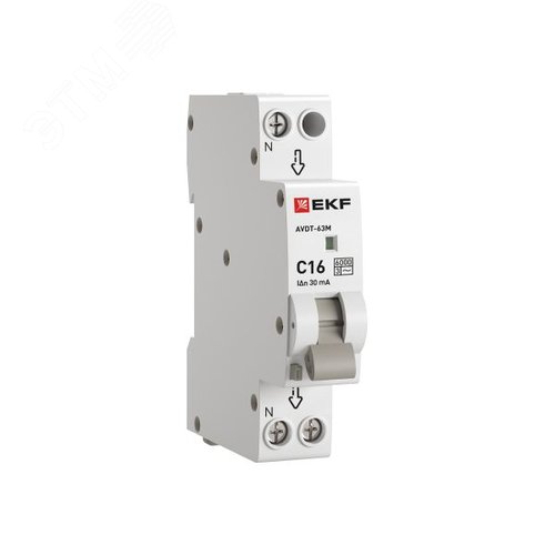 Выключатель автоматический дифференциального тока АВДТ-63М 1P+N (18 м) 16А 30мА характеристика C тип АС электронный 6кА PROXIMA