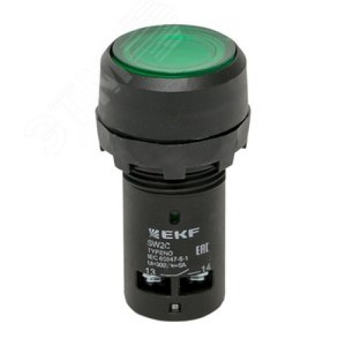 Кнопка зеленая SW2C-10D с подсветкой неон NO IP54