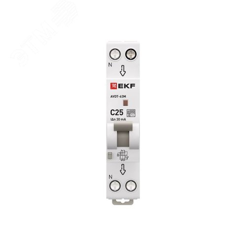 Выключатель автоматический дифференциального тока АВДТ-63М 1P+N (18 м) 25А 30мА характеристика C тип АС электронный 6кА PROXIMA