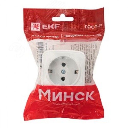 Розетка Минск 1-местная ОП 16А с заземлением белая