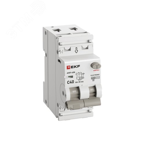 Выключатель автоматический дифференциального тока 1P+N 40А (C) 30мА AC эл АВДТ-63N D63N26E40C30 PROXIMA EKF