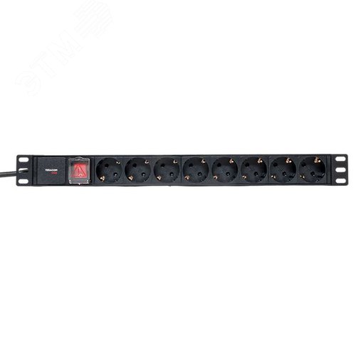 Блок розеток PDU TERACOM PRO 19'' 1U 16А/250В 8 розеток Schuko с выключателем шнур питания длиной 2 метра сечение 3x1.5 мм2 вилка Schuko корпус пластик черный