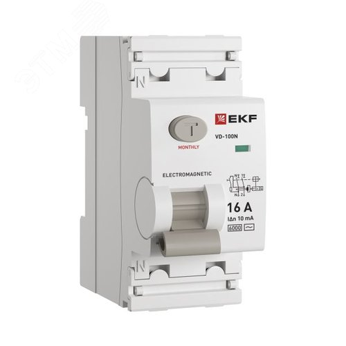 Выключатель дифференциального тока (ВД) двухполюсный 2P 16 кА 10mA (AC) эл-мех ВД-100N E1026M1610 PROXIMA EKF