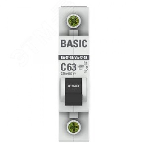 Выключатель автоматический однополюсный 63А С ВА47-29 4.5кА