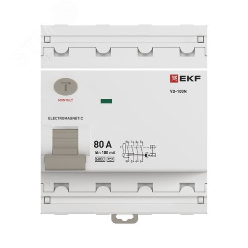 Выключатель дифференциального тока ВД-100N 4P 80А 100мА тип A эл-мех 6кА PROXIMA