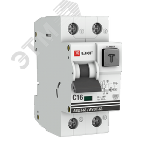 Автомат дифференциальный Автоматический выключатель дифференциального тока АВДТ-63 16А/ 30мА (характеристика C, эл-мех тип AC) 6кА PROxima