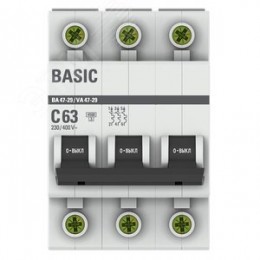 Выключатель автоматический трехполюсный 63А С ВА47-29 4.5кА