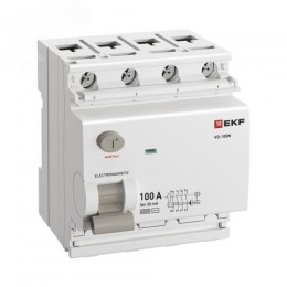 Выключатель дифференциального тока (ВД) четырехполюсный 4P 100А 30mA (AC) эл-мех ВД-100N E1046M10030 PROXIMA EKF