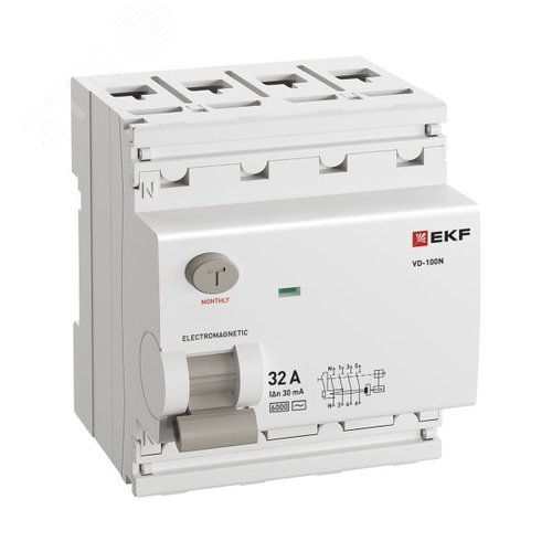 Выключатель дифференциального тока (ВД) четырехполюсный 4P 32А 30mA (AC) эл-мех ВД-100N E1046M3230 PROXIMA EKF