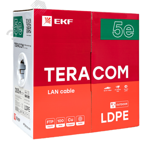 Витая пара TERACOM 5E F/UTP 4 пары solid OUT LDPE черный 305м