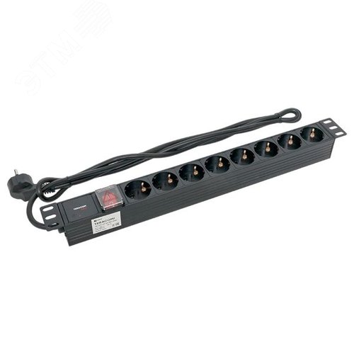 Блок розеток PDU TERACOM PRO 19'' 1U 16А/250В 8 розеток Schuko с выключателем шнур питания длиной 2 метра сечение 3x1.5 мм2 вилка Schuko корпус пластик черный