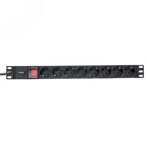 Блок розеток PDU TERACOM PRO 19'' 1U 16А/250В 8 розеток Schuko с выключателем шнур питания длиной 2 метра сечение 3x1.5 мм2 вилка Schuko корпус алюминий черный