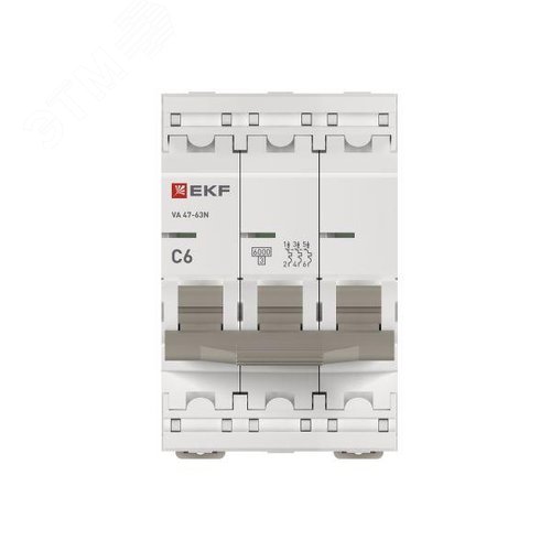 Выключатель автоматический трехполюсный 3P 6 кА (С) 6kA ВА 47-63N M636306C PROXIMA EKF