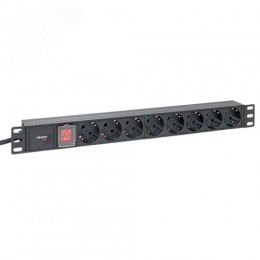 Блок розеток PDU TERACOM PRO 19'' 1U 16А/250В 8 розеток Schuko с выключателем шнур питания длиной 2 метра сечение 3x1.5 мм2 вилка Schuko корпус алюминий черный