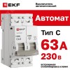 Выключатель автоматический двухполюсный 2P 63А (C) 6kA ВА 47-63N M636263C PROXIMA EKF