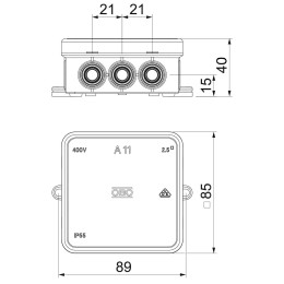 Коробка распределительная A11, 75х75х35 мм, IP55, вводы d16х12, серая (A 11)