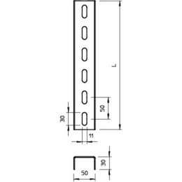 Рейка, U-профиль, L=300 мм, сталь, FS (US 3 30 FS)