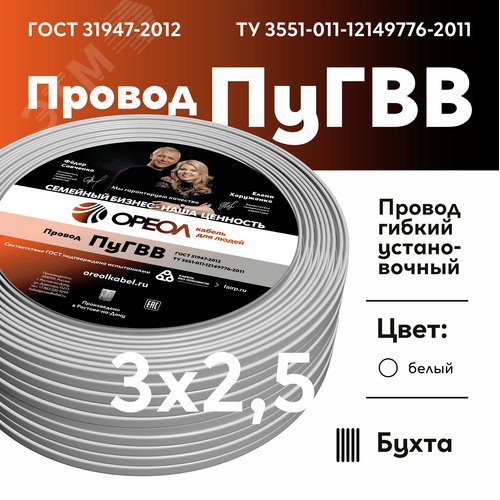 Провод силовой ПУГВВ 3х2.5 ТРТС