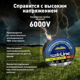 Изолента ПВХ черная 15мм 20м Safeline