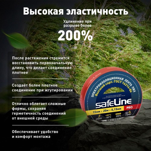 Изолента ПВХ красная 15мм 20м Safeline