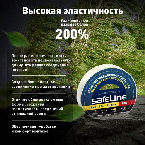 Изолента ПВХ белая 15мм 20м Safeline