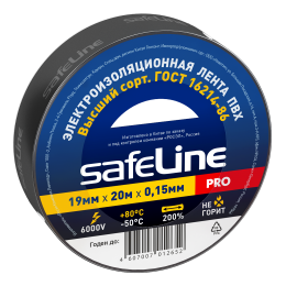 Изолента ПВХ черная 19мм 20м Safeline