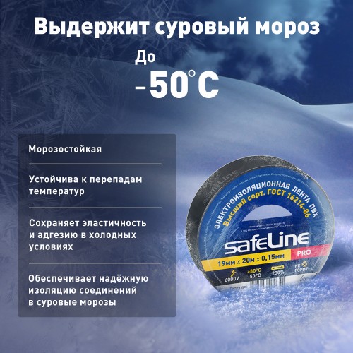 Изолента ПВХ черная 19мм 20м Safeline