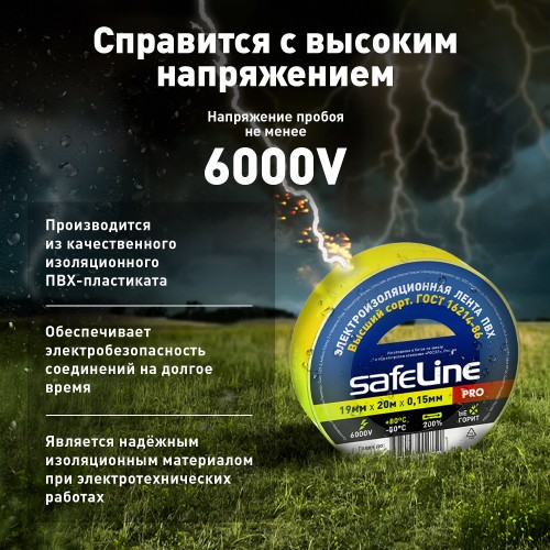 Изолента ПВХ желтая 19мм 20м