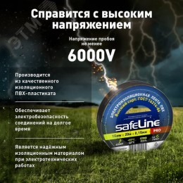 Изолента ПВХ черная 15мм 20м Safeline