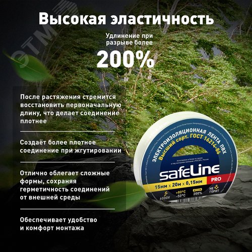 Изолента ПВХ белая 15мм 20м Safeline