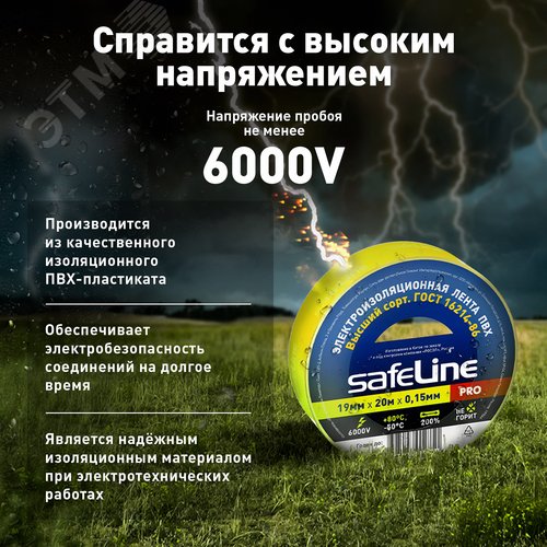 Изолента ПВХ желтая 19мм 20м