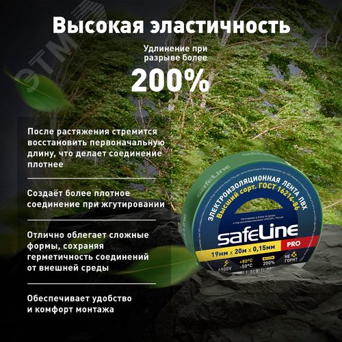 Изолента ПВХ зеленая 19мм 20м Safeline