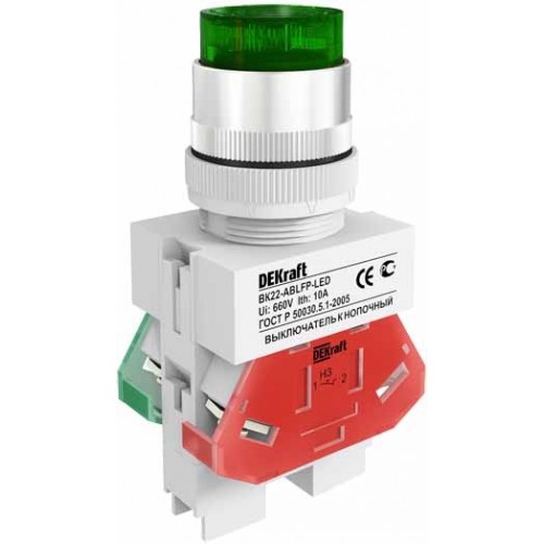 Кнопка зеленая ABLFP 22мм LED 220В ВK-22