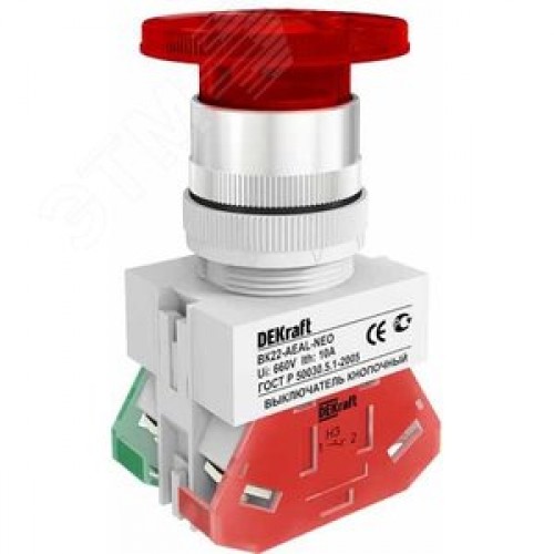 Кнопка красная с фиксацией AEAL-22 Гриб с подсветкой неон 220В ВK-22
