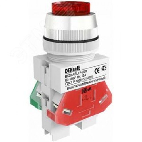 Выключатель кнопочный ВK-22 ABLFP диам. 22мм зеленый LED 24В AC/DC