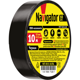 Изолента ПВХ черная 15мм 10м NIT-B15-10/BL