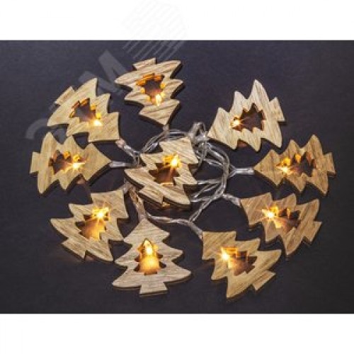 Гирлянда светодиодная новогодняя NGF-D008-10WW-2AA деревянные елочки