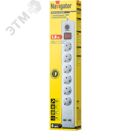 Фильтр сетевой NSP-USB-06-180-ESC-3x1 6 гнезд 1.8м