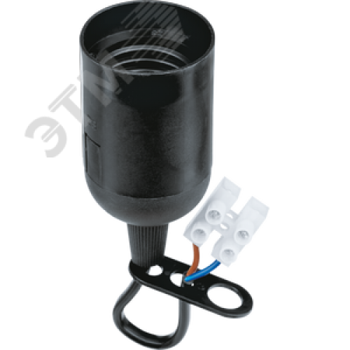 Патрон подвесной Е27 с проводом и клеммной колодкой пластик черный