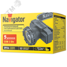 Фонарь светодиодный NPT-H42-ACCU 1LED, 1Вт + 1COB, 3Вт налобный аккумуляторный