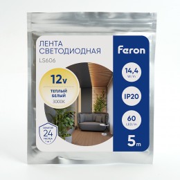 Лента светодиодная 14.4Вт/м 12В 3000К IP20 60LED/м LS606