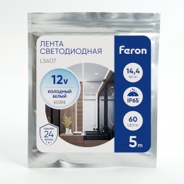 Лента светодиодная 14.4Вт/м 12В 6500К IP65 60LED/м LS607