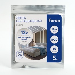 Лента светодиодная 14.4Вт/м 12В 4000К IP20 60LED/м LS606