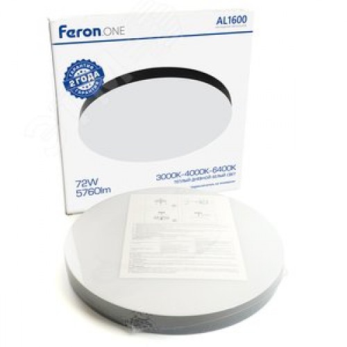 Светильник светодиодный ДБО-72w 3000/4000/6400К 5760Лм с переключением цветовой температуры черный .ONE