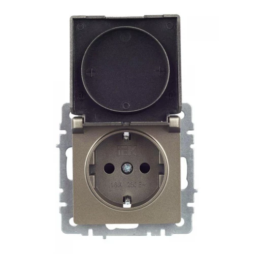 Розетка BRITE РСбш10-3-44-БрШ 16А IP44 с заземл. защ. шторки с крышкой механизм шампань IEK BR-R16-16-44-K37